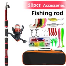 Accessories Fishing Pole Set Full Kits with Telescopic Fishing Rod Spinning Reel Baits Hooks Professional Travel Pole Set Stick and Reel