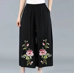 Women's Pants Fleece Sweatpants Women Ethnic Style Cotton And Linen Embroidery Flower Summer Loose Large Size Casual Womens Tall