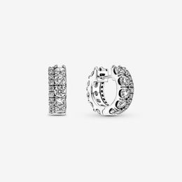 Authentic 100% 925 Sterling Silver Double Band Pave Hoop Earrings Fashion Wedding Engagement Jewellery Accessories For Women Gift286e