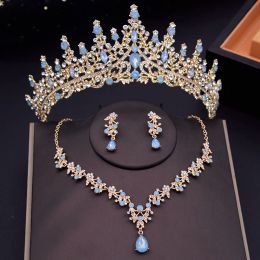 Necklaces Luxury Crystal Water Drop Bridal Jewellery Sets Rhinestone Tiaras Crown Necklace Earrings Birthday Wedding Jewellery Set Accessory