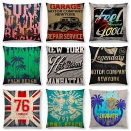 Pillow Retro Punk HipHop Culture Street Art Tropical Beach Coconut Surfing Old Car Wings Cover Sofa Throw Nice Case