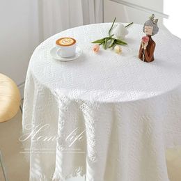 Instagram Tablecloth Style Cotton Linen French Small Round Table Light Luxury High-end Photography White Coffee Long