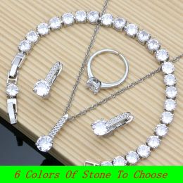 Strands Natural White Topaz Silver 925 Jewellery Sets Classic Wedding Ring Gem Birthstone Earrings Bracelet Fashion Necklace Dropshipping