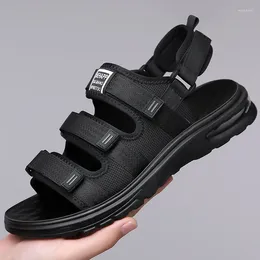 Sandals Men's Summer 2024 Leather Beach Shoes Casual Fashion Slippers Stripe Rubber Mens