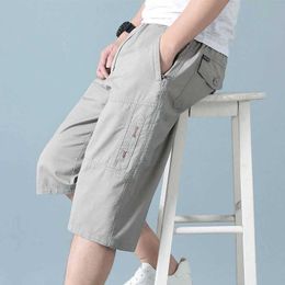 Men's Pants Men Cropped Cargo Shorts Mens Casual Sports Pants Zipper Pocket Summer Cotton Shorts Running Jogger Shorts Elastic Waist Y240422