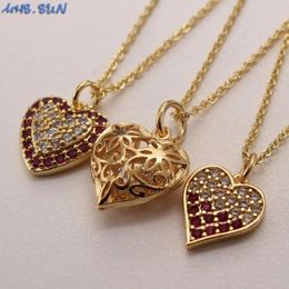 Chains MHS.SUN Fashion Mosaic Zircon Heart Pendant Necklace Vintage Gold Color Women/Girls Chain Trendy CZ Jewelry 1Pc