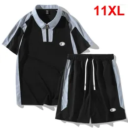 Men's Tracksuits Sets Summer Tracksuit Plus Size 10XL 11XL Polo Shirts Shorts Running Set Male Big Suits Black