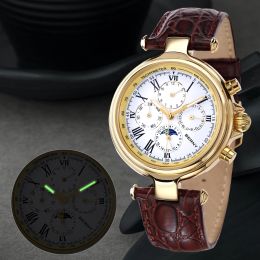 Kits BERNY Automatic Retro Watch for Men Sun&Moon Phase Luxury Mechanical Wristwatch Luminous Seagull ST1652 Men Dress Classic Watch