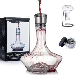 YouYah Iceberg Wine Decanter Set with Aerator FilterDrying Stand and Cleaning BeadsRed CarafeWine AeratorWine Gift100% 240419