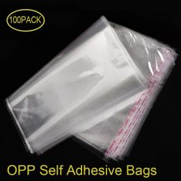 Bags 100 Pcs OPP Self Adhesive Seal Plastic Bags Transparent Clear Resealable Cellophane Poly Storage Packaging Dustproof