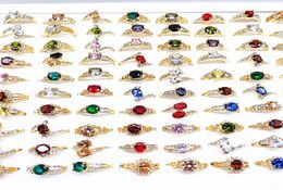 whole 50pcsLot women039s rings gold plated Rhinestone Zircon Stone fashion Jewellery ring party gifts Mix Styles brand new1097408