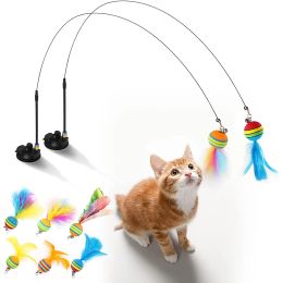 Toys Cat Toys Interactive Funny Cat Feather Wand Suction Cup Ball Feathers Replacements with Bells for Indoor Cats Kitten Exercise