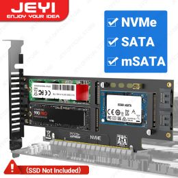 Cards JEYI NVMe NGFF and mSATA SSD PCIe 4.0/3.0 Adapter Card, 3 in 1 M.2 NVME to PCIE/M.2 SATA SSD to SATA III/mSATA to SATA Converter