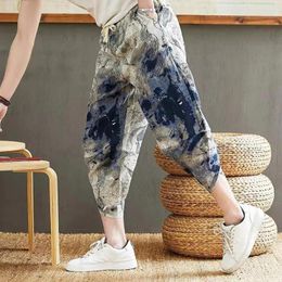 Men's Pants Men Summer Harem Elastic Drawstring Waist Casual Trousers Printing Bloomers Thin Loose Fit Beach Streetwear