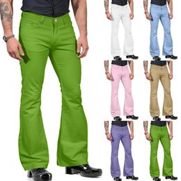 Fashion Mens Casual Solid Color Pocket Suit Pant Bell Bottoms Casual Pants Rave Bottoms Men Stretch Pants Men 240408