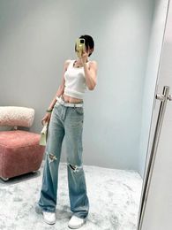 Women's Jeans Vintage Gradient Female Wash Craft Denim Ripped Pants Loose High Waist Straight Trousers Womans