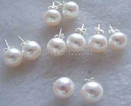 Earrings New Wholesale Natural Freshwater Pearl White 78mm 5 Pairs 925 Sterling Silver Stud Earrings