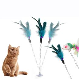 Toys Spring Cat Toys Funny Suction Cup Feather Pet Toys Multi Color Cat Feather Wand Pet Interactive Cat Toys Supplies