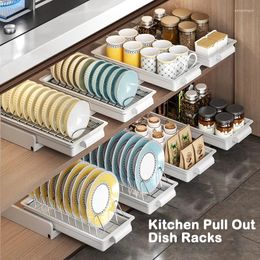 Kitchen Storage Pull Out Dish Racks With Drainboard Drawer Sliding Mesh Cabinet Basket For Accessorie Organiser