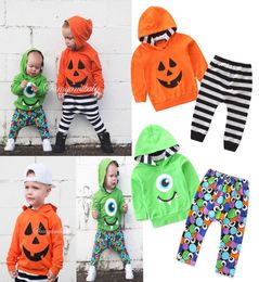 Baby Boy Cartoon Suit Toddler Baby Halloween Theme Clothing Kids Striped Big Eye Printed Long Sleeve Hoodie Pants Set 062282148