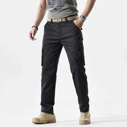 Men's Pants Mens Cargo Pants Summer 2024 New Work Wear Loose Solid Colour Casual Joggers Straight Multi-Pocket Overalls Sport Trousers Y240422