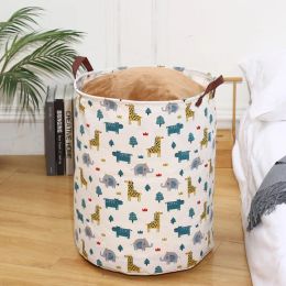 Baskets Household Cotton Linen Laundry Basket Round Foldable Waterproof Clothes Organizer Bucket Children Toy Large Storage Bag