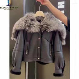 Women's Fur Faux PU Coat For Women Collar Jacket Single Breasted Clothes Thick Warm High Quality Autumn And Winter 2024