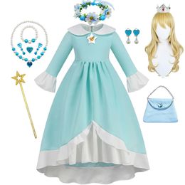 Rosalina Dress Girl Game Playing Princess Cosplay Costume Children Theme Party Fantasy Clothes Kids Peach Daisy Fancy Outfits 240422