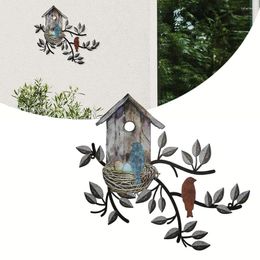 Decorative Figurines Garden Metal Art Tree With Bird House Wall Decoration Branches And Iron Crafts Mount Sculpture Artwork