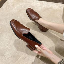 Casual Shoes Low Heel Pumps Shallow For Women Sewing Loafers British Style Solid Colour Ladies Shoe Fashion Square Toe Zapatos