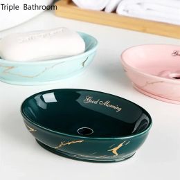 Dishes Light Luxury Soap Rack Ceramic Marbling Round Shape Household Kitchen Accessories Soap Dish Holders Organizer Bathroom Storage