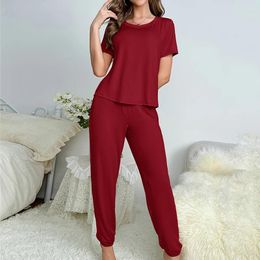 Women's Sleepwear Ladies Pyjamas Spring Summer Short Sleeve Tops Pyjama Pants Home Suit For Women Soft Comfortable Loungewear Nightwear