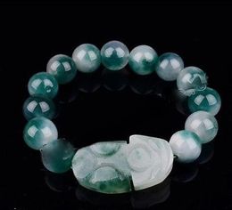 New good luck Jewellery PIXIU Green Jade Bead Buddha Lucky Bracelet Size 10MM 75quot1496542