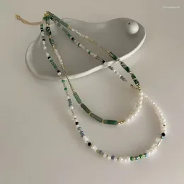 Chains Natural Emerald Necklace Female Niche Vintage Jewellery Personality All-match Temperament Lock Fashion Bone Chain
