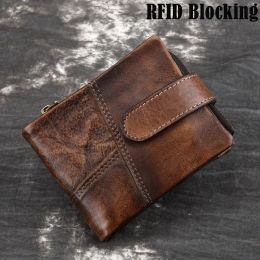 Wallets Luufan Vintage Genuine Leather Short Wallet Men Women RFID Blocking Credit Card Holder Clutch Purse Hasp Male Business Wallets