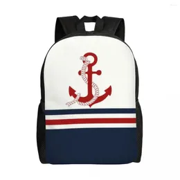 Backpack Navy Blue Stripes Nautical Anchor Boat Travel Men Women School Computer Bookbag College Student Daypack Bags