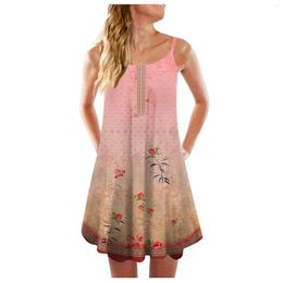 Casual Dresses Women Summer Spaghetti Strap O-neck A-line Mini Swing Dress Boho Vintage Colorful Floral Print Loose Beach Cami Sundress