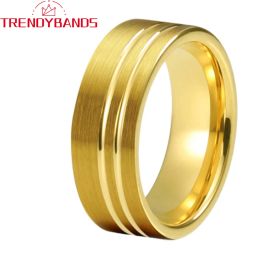 Rings 8mm Tungsten Carbide Wedding Rings for Men Women Engagement Bands Offset Two Grooved Brushed Finish Comfort Fit