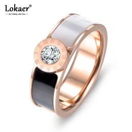 Bands Lokaer Classic Stainless Steel Fine Brand Jewellery Acrylic & Shell Roman Alphabet Rings Bridal Wedding Engagement Ring R17033