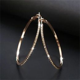 Fashion Hoop Earrings With Rhinestone Big Circle Earrings Simple Earrings Big Circle Gold Color Loop Earrings For Women