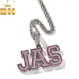 Necklaces TBTK Custom Initial Letter Name Iced Out 2 Line Blue Red Green Cubic Zirconia Personalized Pendant Chain Necklace Hiphop Jewelry