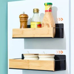 Racks Magnetic Kitchen Spice Rack No Punch Draining Fridge Shelves Organiser Home Kitchen Tool For Kitchen Wall Mounted Storage Rack