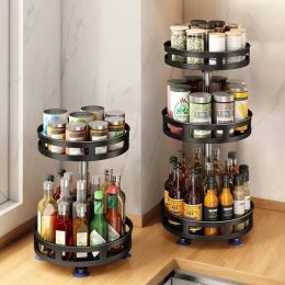 Racks Kitchen Storage Racks Shelf Seasoning Condiment Holder Container 360 Rotatable Tray Spice Sliding Under Sink Kitchen Organiser