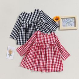 Girl Dresses 1-3 Years Toddler Girls Autumn Princess Dress Long Sleeve Round Neck Plaid Print Cotton Baby For