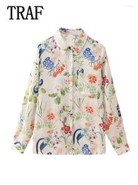 Women's Blouses 2024 Spring Floral Shirt Print Button Up Shirts For Women Long Sleeve And Woman Summer Collared