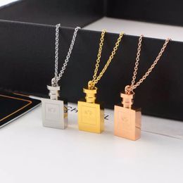 As Original Designer Necklace Perfume Bottle Pendant Necklaces Gold Silver Rose Color Simple Style Titanium Steel Luxury Jewelry