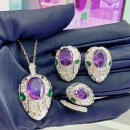 Sets Hot Sale Amethyst Snake Set New Fashion Grils Lady Gift Women Luxury Fine Jewelry 925 Sterling Silver Free Shipping