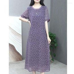 Party Dresses Women's Short Sleeved Dress Summer Printed Fashionable Middle-aged Solid Color Round Neck Clothing L32