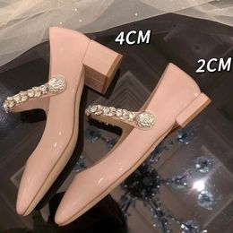 Casual Shoes Brand Designer Crystal Patent Leather Mary Janes Round Toe Low Heels Women Med Chunky Chaussures Femme