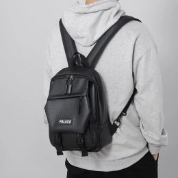 Backpacks Mini Men's Backpacks Fashion Small Man Multifunction Chest Bag Schoolbag Travel Backpacks Male Rucksack 2023 Pu Leather Bagpack